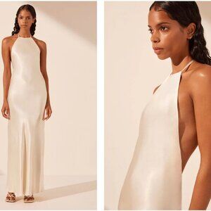 Shona Joy: La lune low back halter neck midi dress - cream